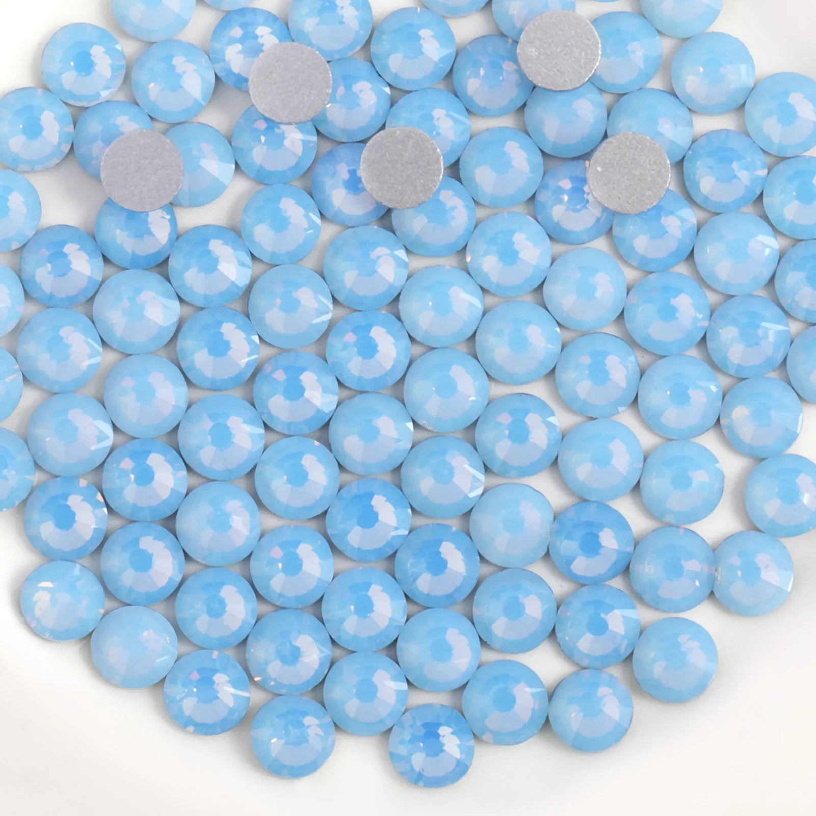 Flat Back Crystal Rhinestones Round Gems For Nail Art And Craft Glue Fix - Blue Opal
