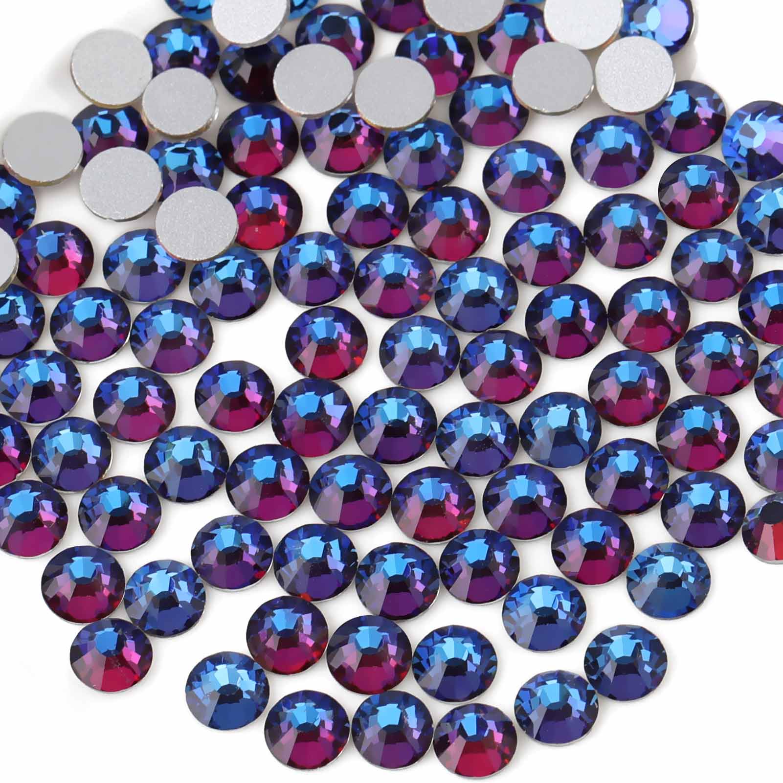 Flat Back Crystal Rhinestones Round Gems For Nail Art And Craft Glue Fix - Blue Volcano