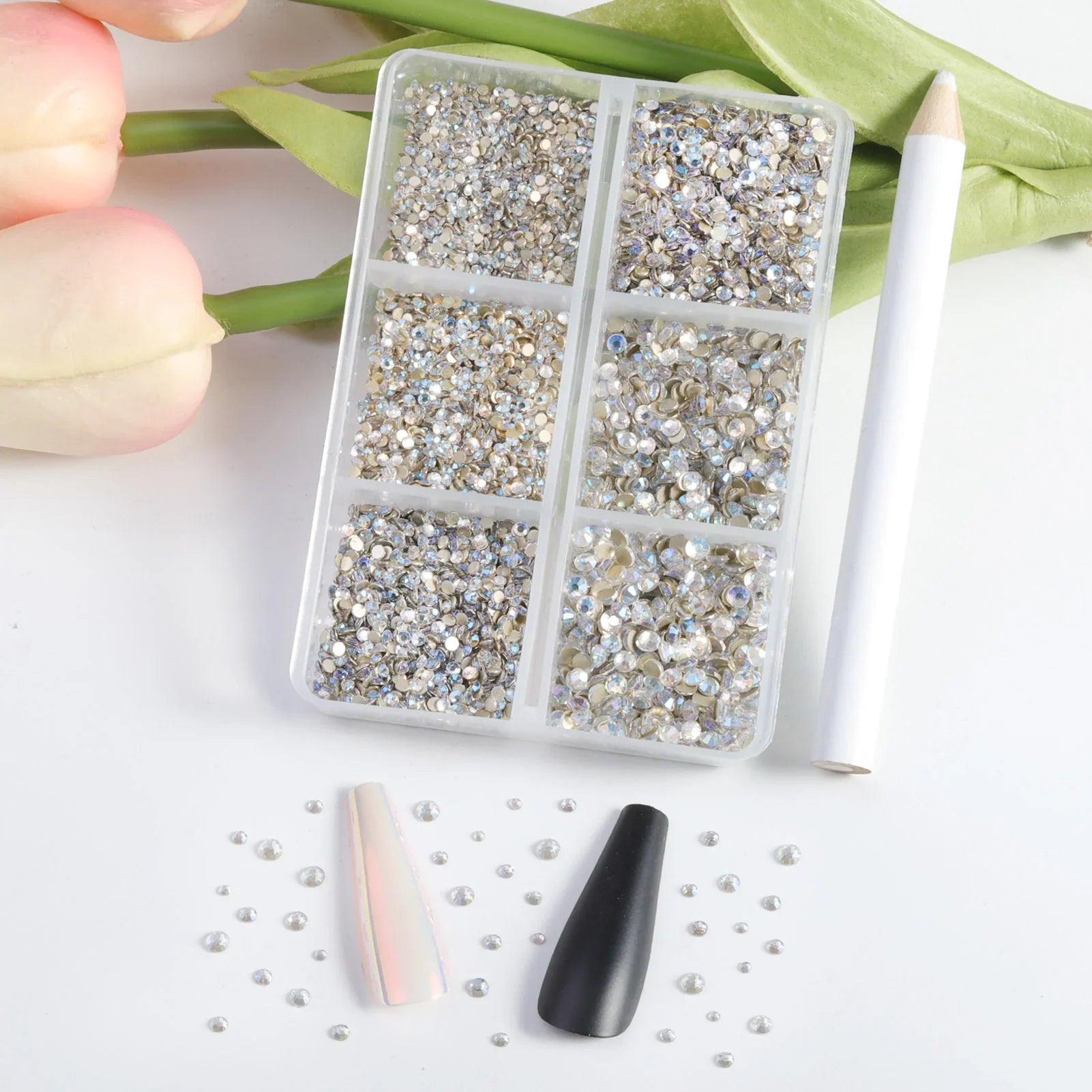 7200pcs Flatback Rhinestones,Nail Gems Round Crystal Rhinestones for Crafts,Mixed 6 Sizes with Wax Pencil Kit, SS3-SS10 - Bluemoonlight