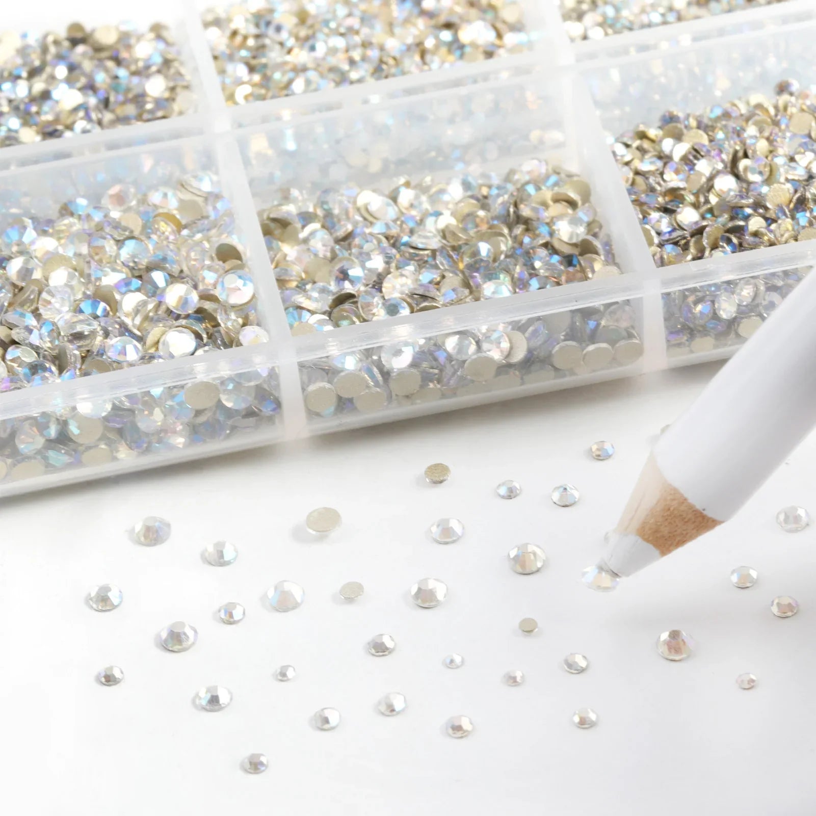 7200pcs Flatback Rhinestones,Nail Gems Round Crystal Rhinestones for Crafts,Mixed 6 Sizes with Wax Pencil Kit, SS3-SS10 - Bluemoonlight