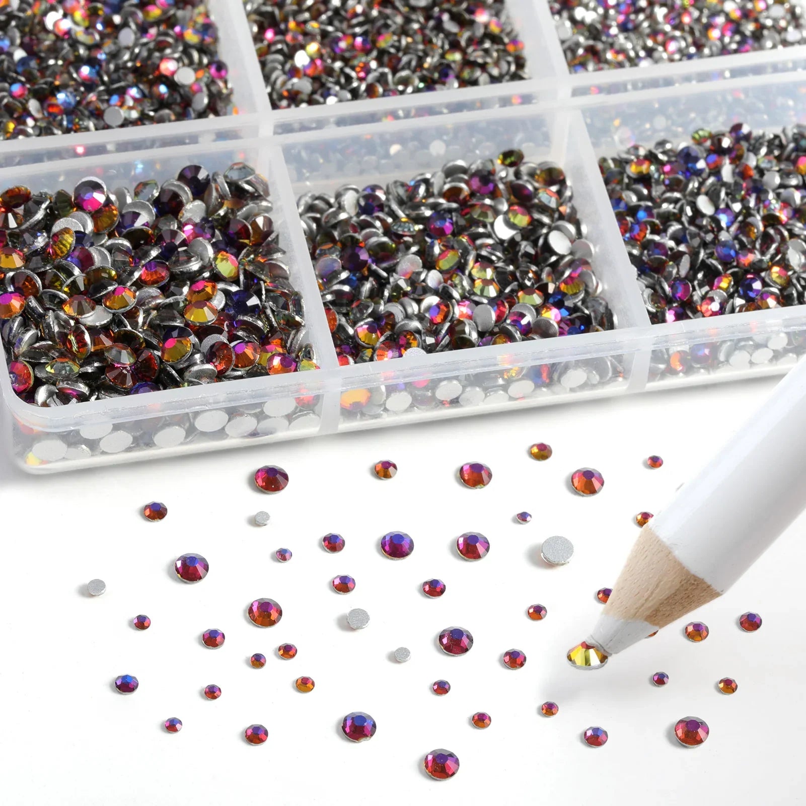 7200pcs Flatback Rhinestones,Nail Gems Round Crystal Rhinestones for Crafts,Mixed 6 Sizes with Wax Pencil Kit, SS3-SS10 -Bluevolcano