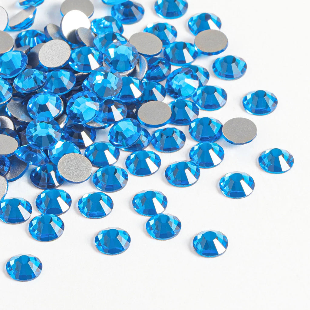 Flat Back Crystal Rhinestones Round Gems For Nail Art And Craft Glue Fix - Capri Blue