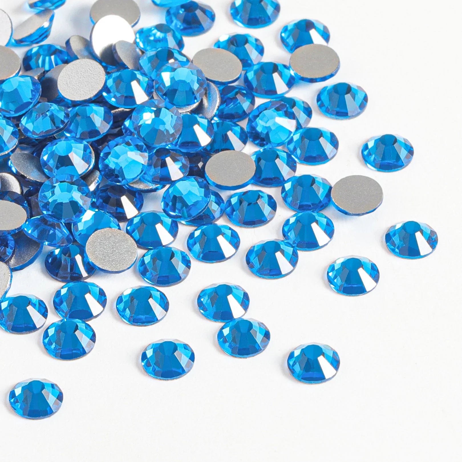 Flat Back Crystal Rhinestones Round Gems For Nail Art And Craft Glue Fix - Capri Blue