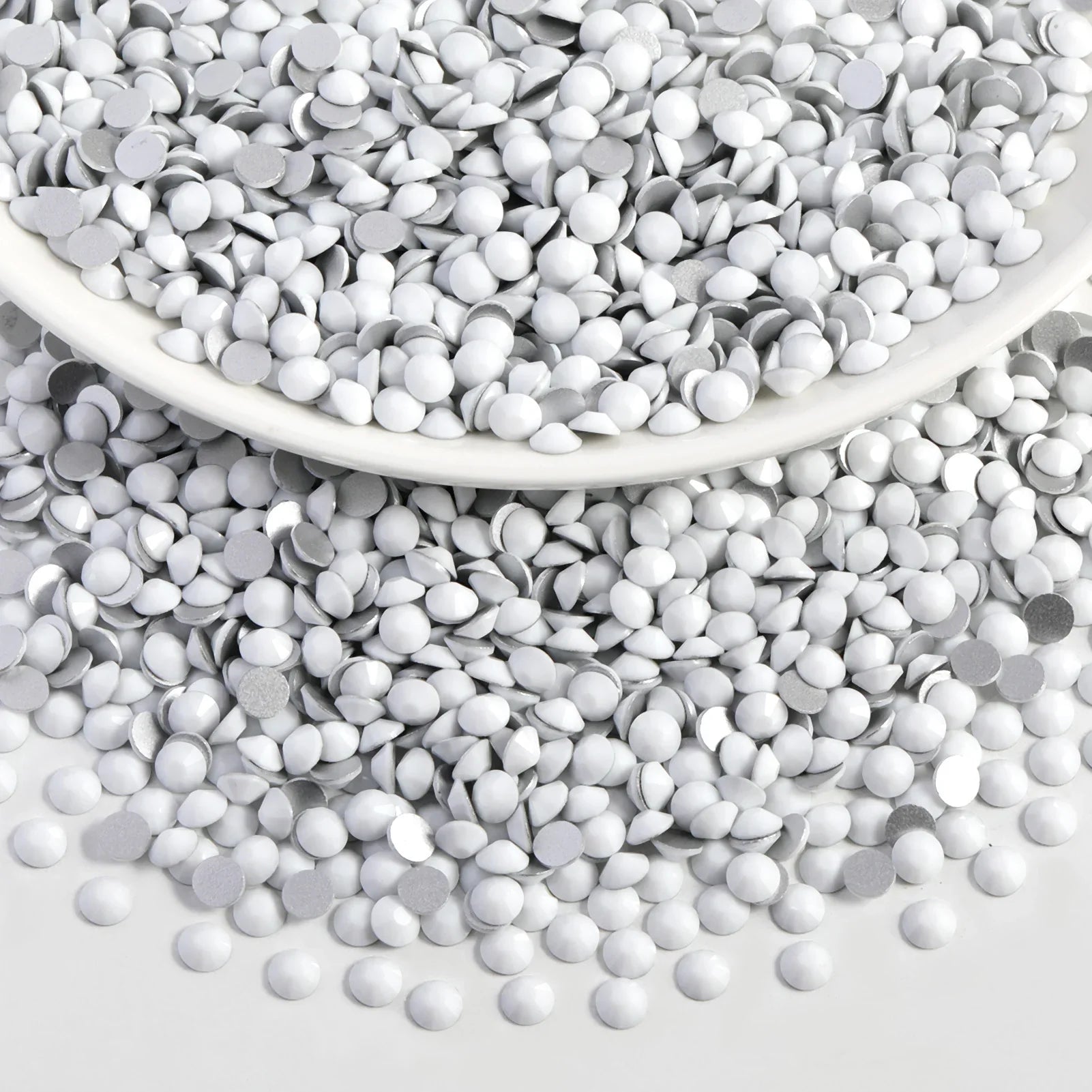 Flat Back Crystal Rhinestones Round Gems For Nail Art And Craft Glue Fix - Chalk White