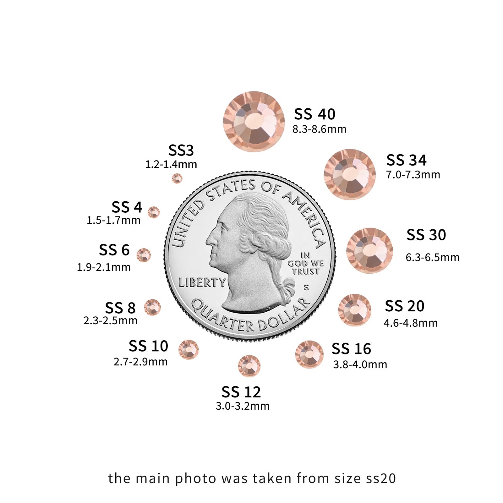 Flat Back Crystal Rhinestones Round Gems For Nail Art And Craft Glue Fix - Champagne