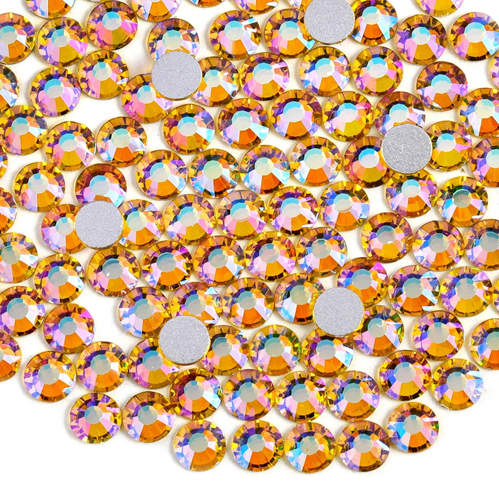 Flat Back Crystal Rhinestones Round Gems For Nail Art And Craft Glue Fix - Citrine AB