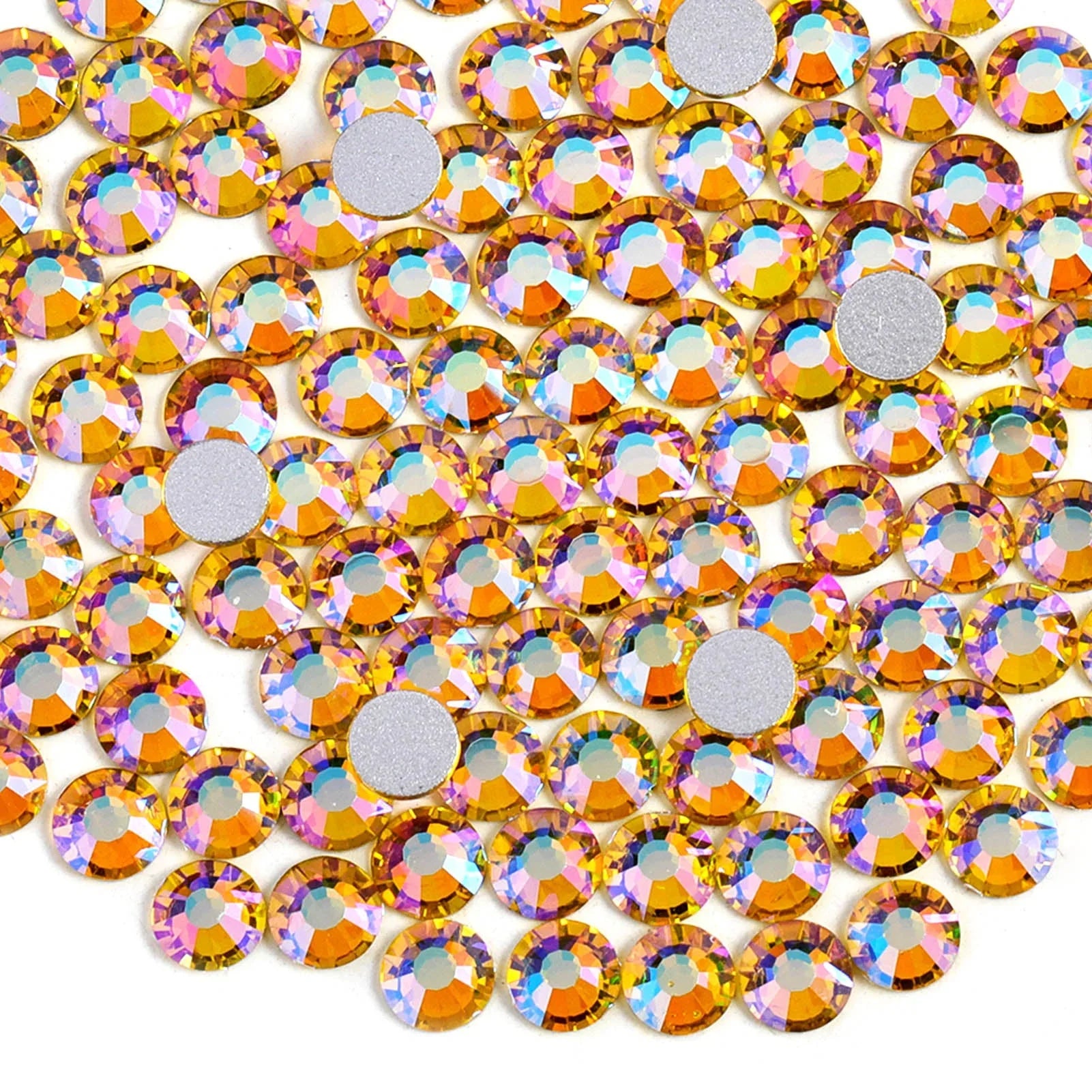 Flat Back Crystal Rhinestones Round Gems For Nail Art And Craft Glue Fix - Citrine AB