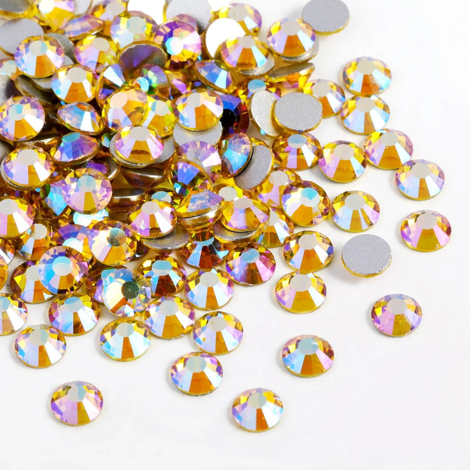 Flat Back Crystal Rhinestones Round Gems For Nail Art And Craft Glue Fix - Citrine AB