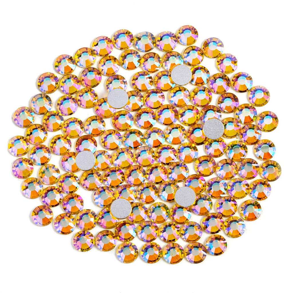 Flat Back Crystal Rhinestones Round Gems For Nail Art And Craft Glue Fix - Citrine AB