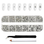Rhinestones for Makeup,8 sizes 2500pcs Flatback Rhinestones Face Gems for Nails Crafts with Tweezers and Wax Pencil- Crystal
