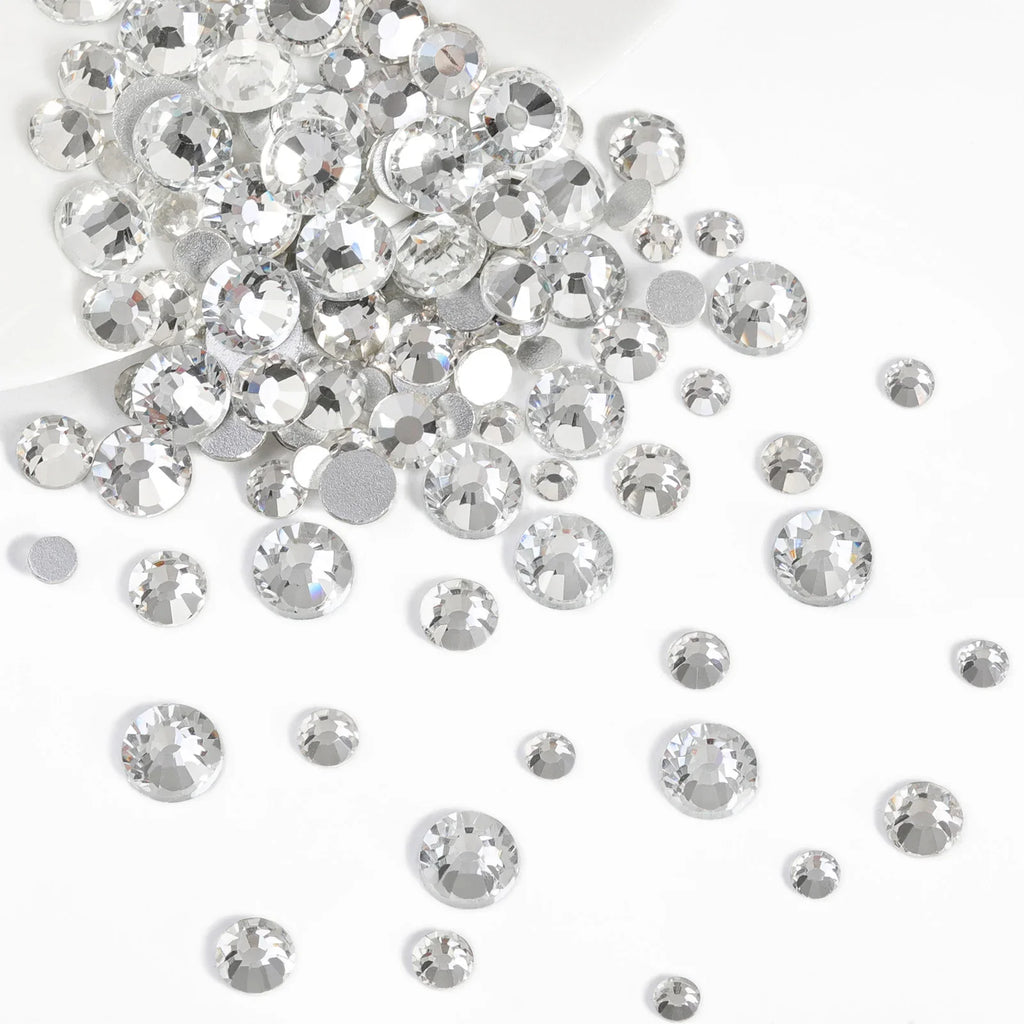 Rhinestones for Makeup,8 sizes 2500pcs Flatback Rhinestones Face Gems for Nails Crafts with Tweezers and Wax Pencil- Crystal