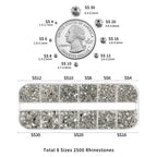 Rhinestones for Makeup,8 sizes 2500pcs Flatback Rhinestones Face Gems for Nails Crafts with Tweezers and Wax Pencil- Crystal