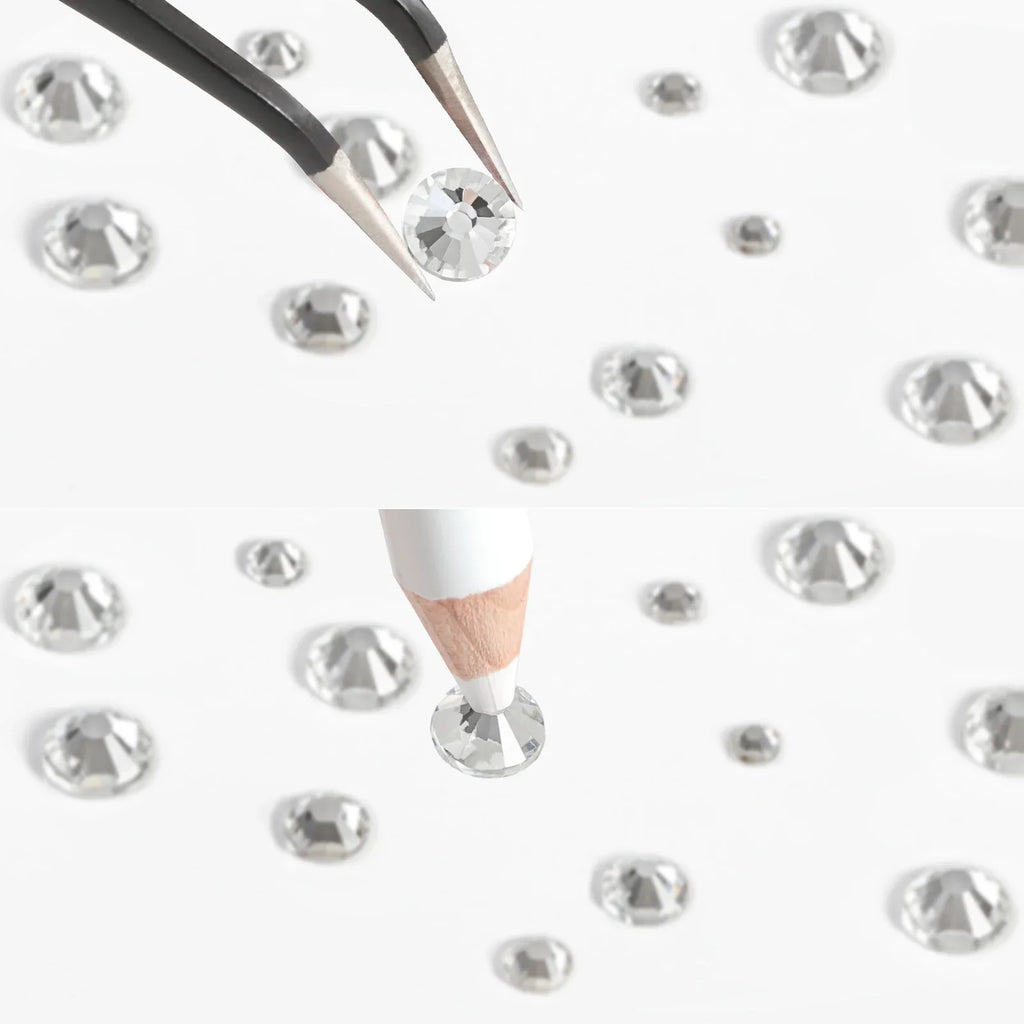 Rhinestones for Makeup,8 sizes 2500pcs Flatback Rhinestones Face Gems for Nails Crafts with Tweezers and Wax Pencil- Crystal