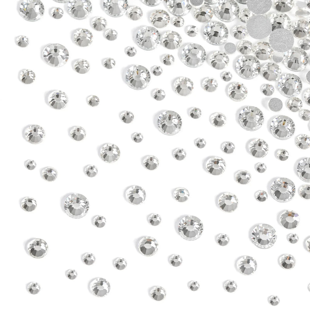 Rhinestones for Makeup,8 sizes 2500pcs Flatback Rhinestones Face Gems for Nails Crafts with Tweezers and Wax Pencil- Crystal