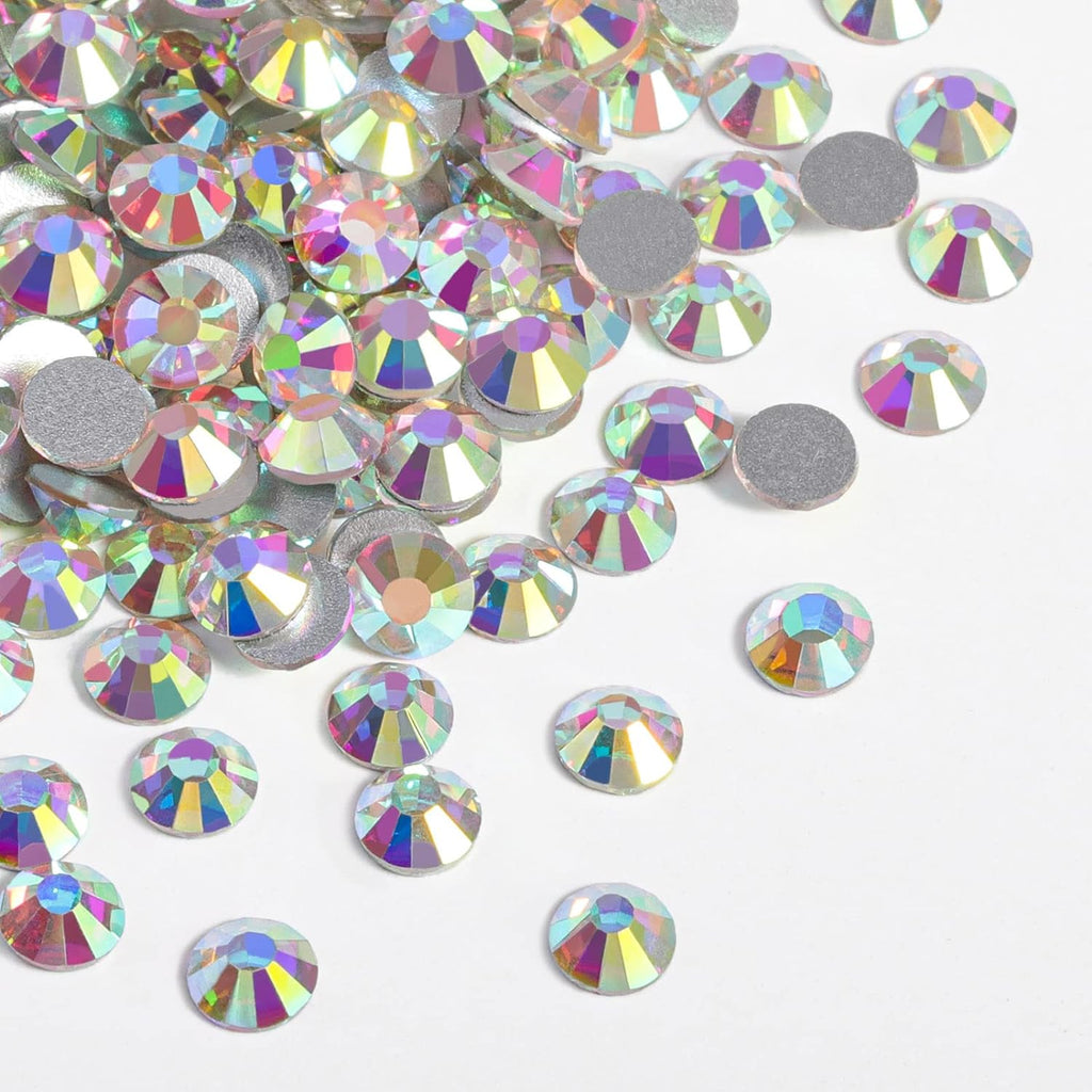 Flat Back Crystal Rhinestones Round Gems For Nail Art And Craft Glue Fix - Crystal AB