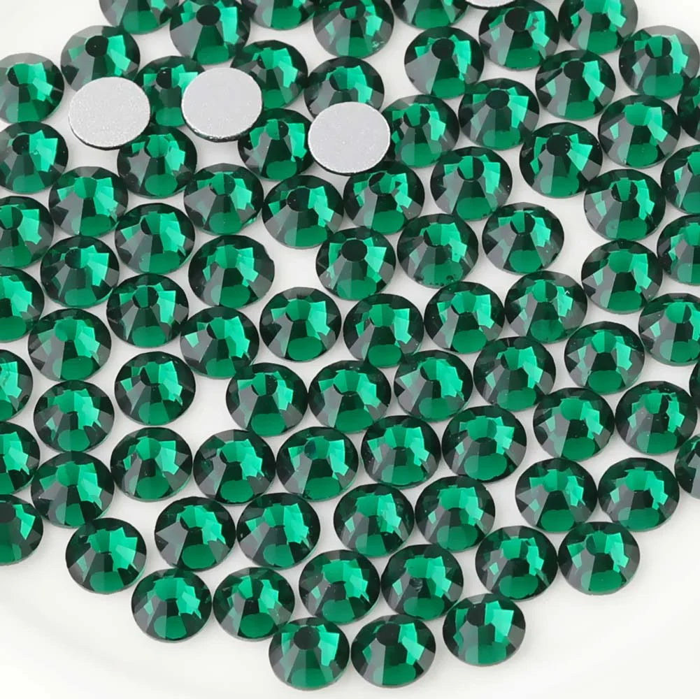 Flat Back Crystal Rhinestones Round Gems For Nail Art And Craft Glue Fix - Emerald
