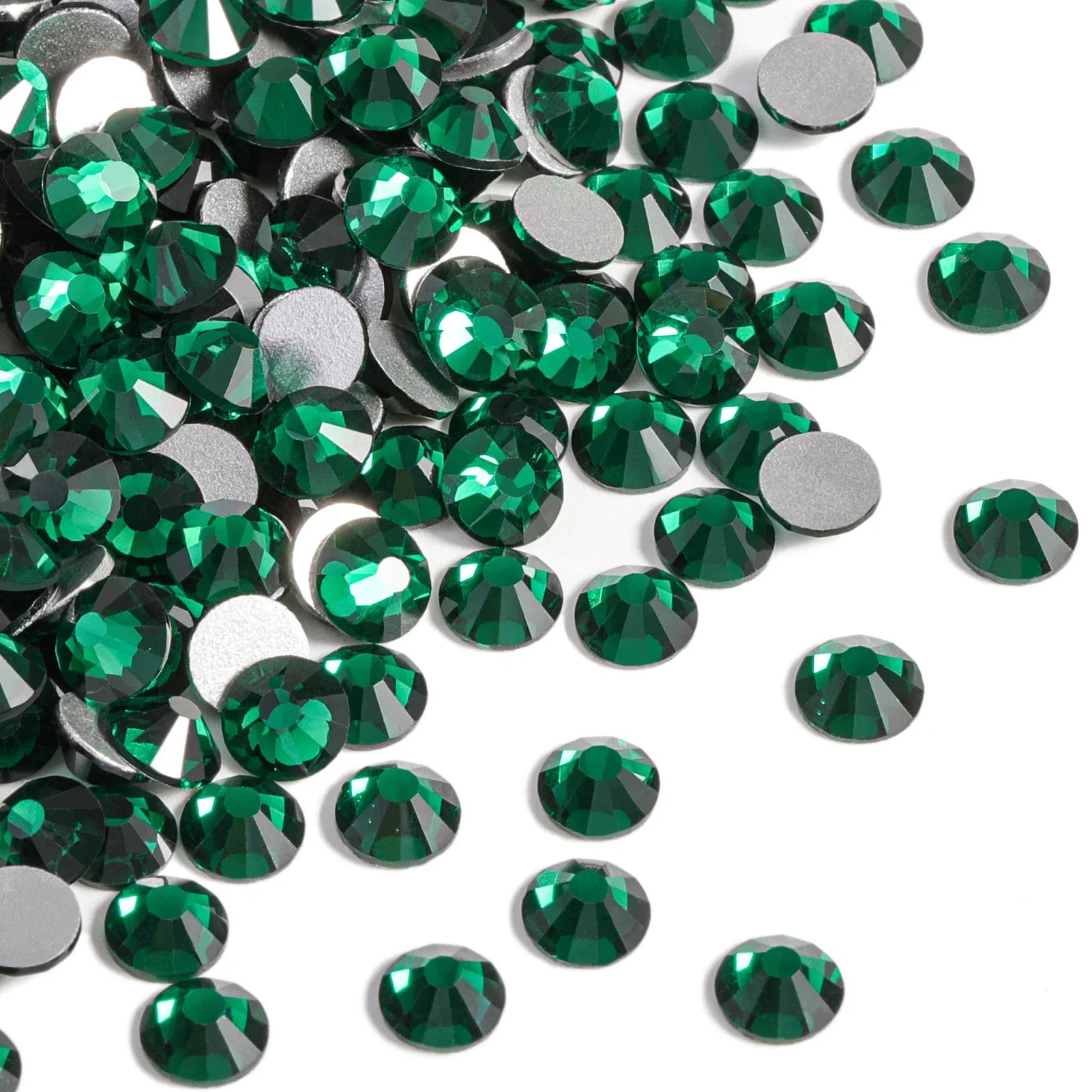 Flat Back Crystal Rhinestones Round Gems For Nail Art And Craft Glue Fix - Emerald