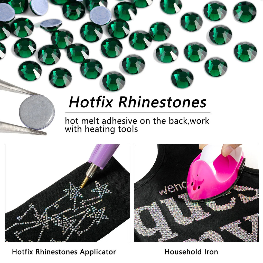 Hotfix Rhinestones, Crystal Rhinestones for Crafts Clothes DIY Decoration-Emerald