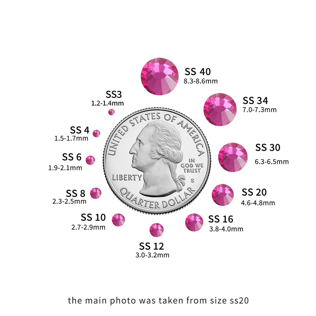 Flat Back Crystal Rhinestones Round Gems For Nail Art And Craft Glue Fix - Fuchsia