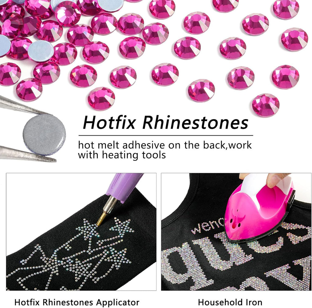 Hotfix Rhinestones, Crystal Rhinestones for Crafts Clothes DIY Decoration-Fuchsia