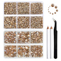8300PCS Flatback Rhinestones, Nail Gems Round Crystal Rhinestones for Crafts, Mixed 10 Sizes with Wax Pencil and Tweezer Kit, SS3-SS30-Golden
