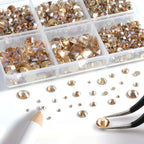 8300PCS Flatback Rhinestones, Nail Gems Round Crystal Rhinestones for Crafts, Mixed 10 Sizes with Wax Pencil and Tweezer Kit, SS3-SS30-Golden
