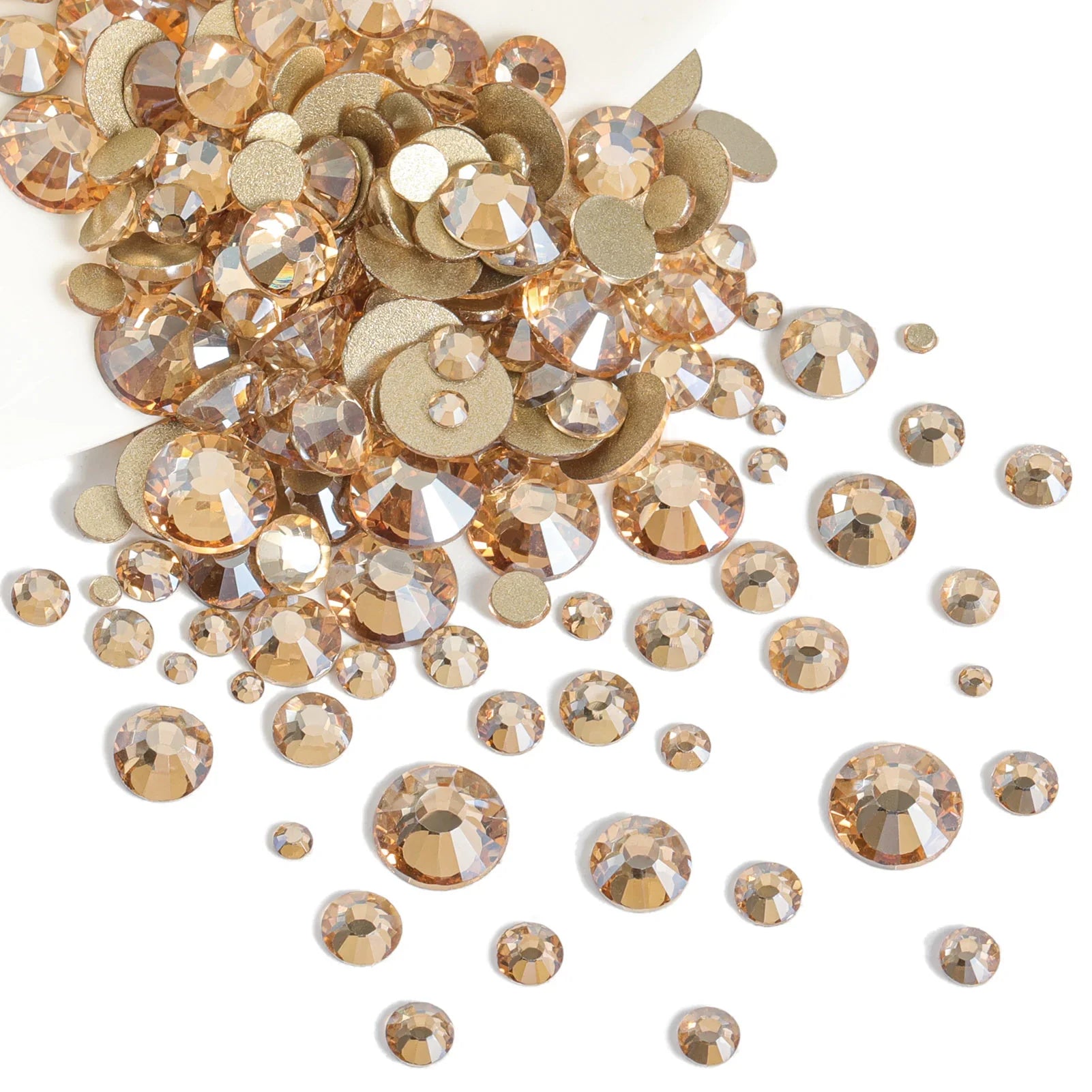 Rhinestones for Makeup,8 sizes 2500pcs Flatback Rhinestones Face Gems for Nails Crafts with Tweezers and Wax Pencil- Golden Shadow