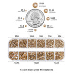 Rhinestones for Makeup,8 sizes 2500pcs Flatback Rhinestones Face Gems for Nails Crafts with Tweezers and Wax Pencil- Golden Shadow
