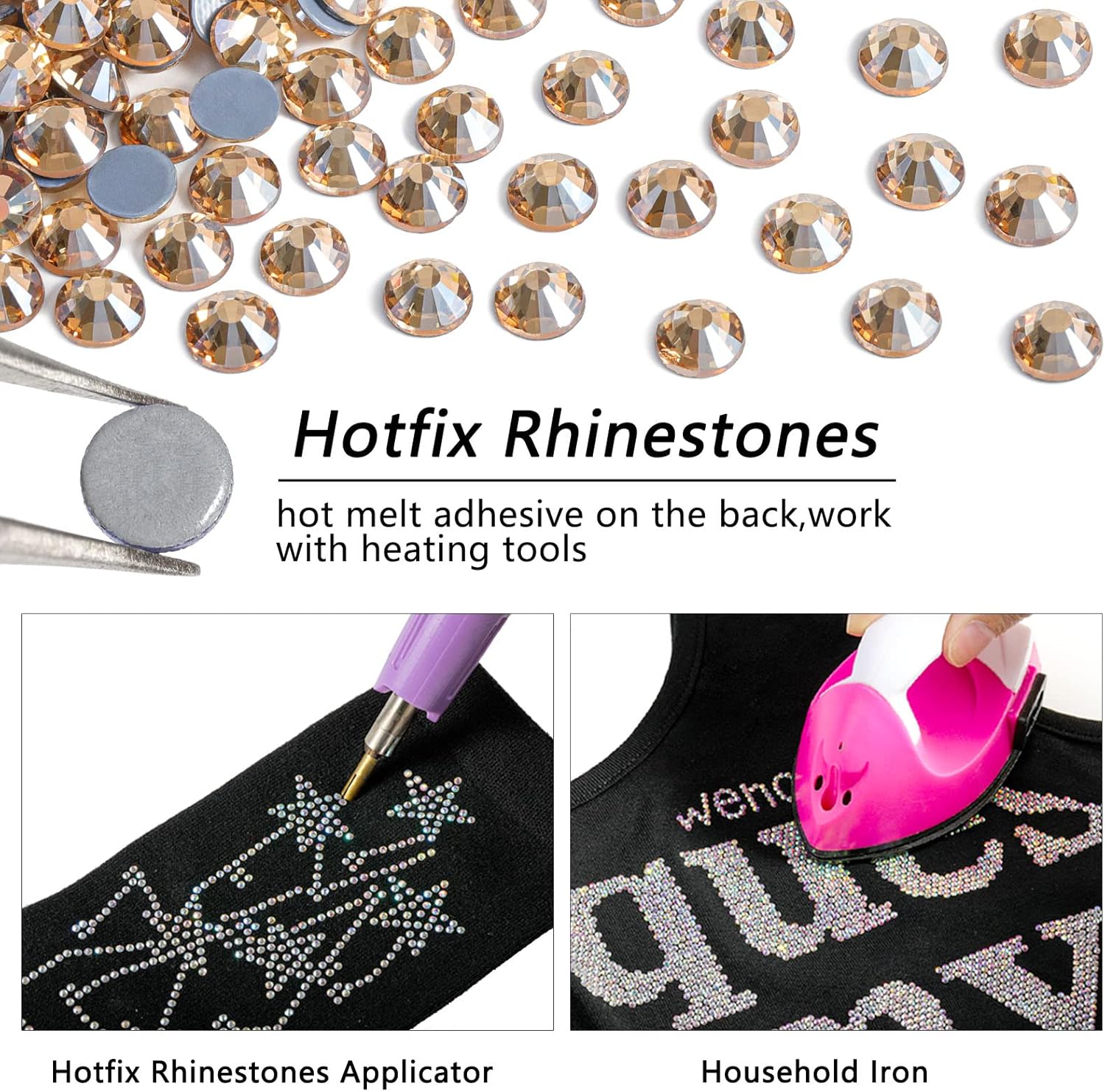 Hotfix Rhinestones, Crystal Rhinestones for Crafts Clothes DIY Decoration-Golden Shadow