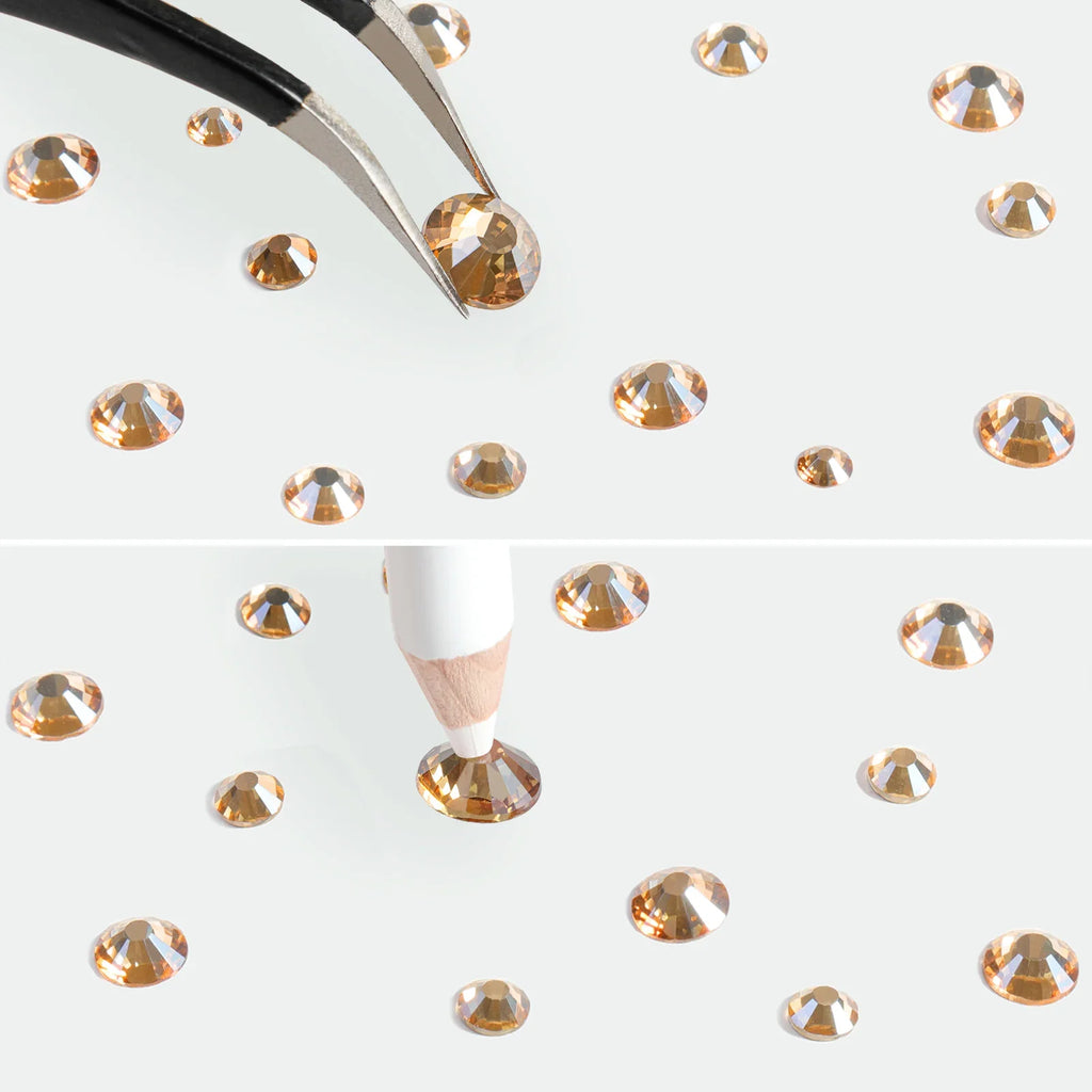 Rhinestones for Makeup,8 sizes 2500pcs Flatback Rhinestones Face Gems for Nails Crafts with Tweezers and Wax Pencil- Golden Shadow