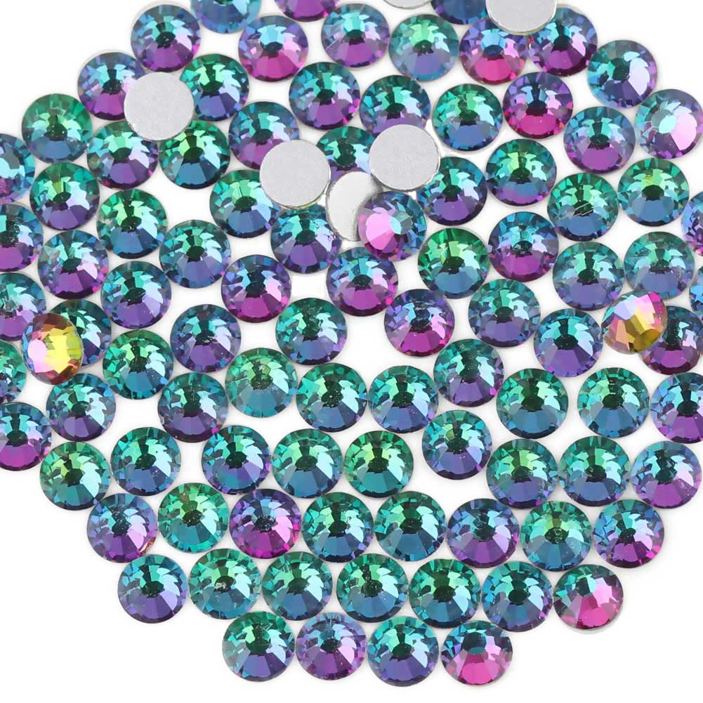Flat Back Crystal Rhinestones Round Gems For Nail Art And Craft Glue Fix - Green Volcano