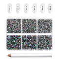 7200pcs Flatback Rhinestones,Nail Gems Round Crystal Rhinestones for Crafts,Mixed 6 Sizes with Wax Pencil Kit, SS3-SS10- Green Volcano