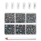 7200pcs Flatback Rhinestones,Nail Gems Round Crystal Rhinestones for Crafts,Mixed 6 Sizes with Wax Pencil Kit, SS3-SS10- Green Volcano