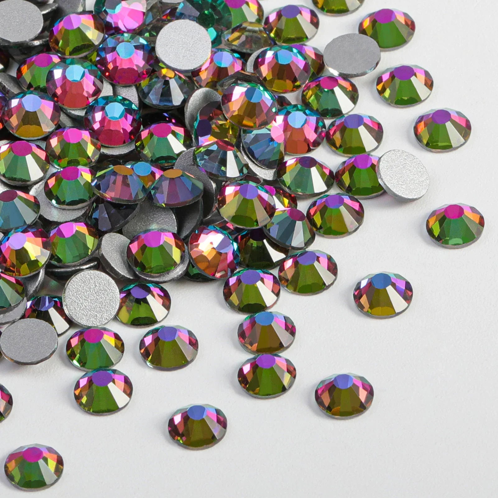 Flat Back Crystal Rhinestones Round Gems For Nail Art And Craft Glue Fix - Green Volcano