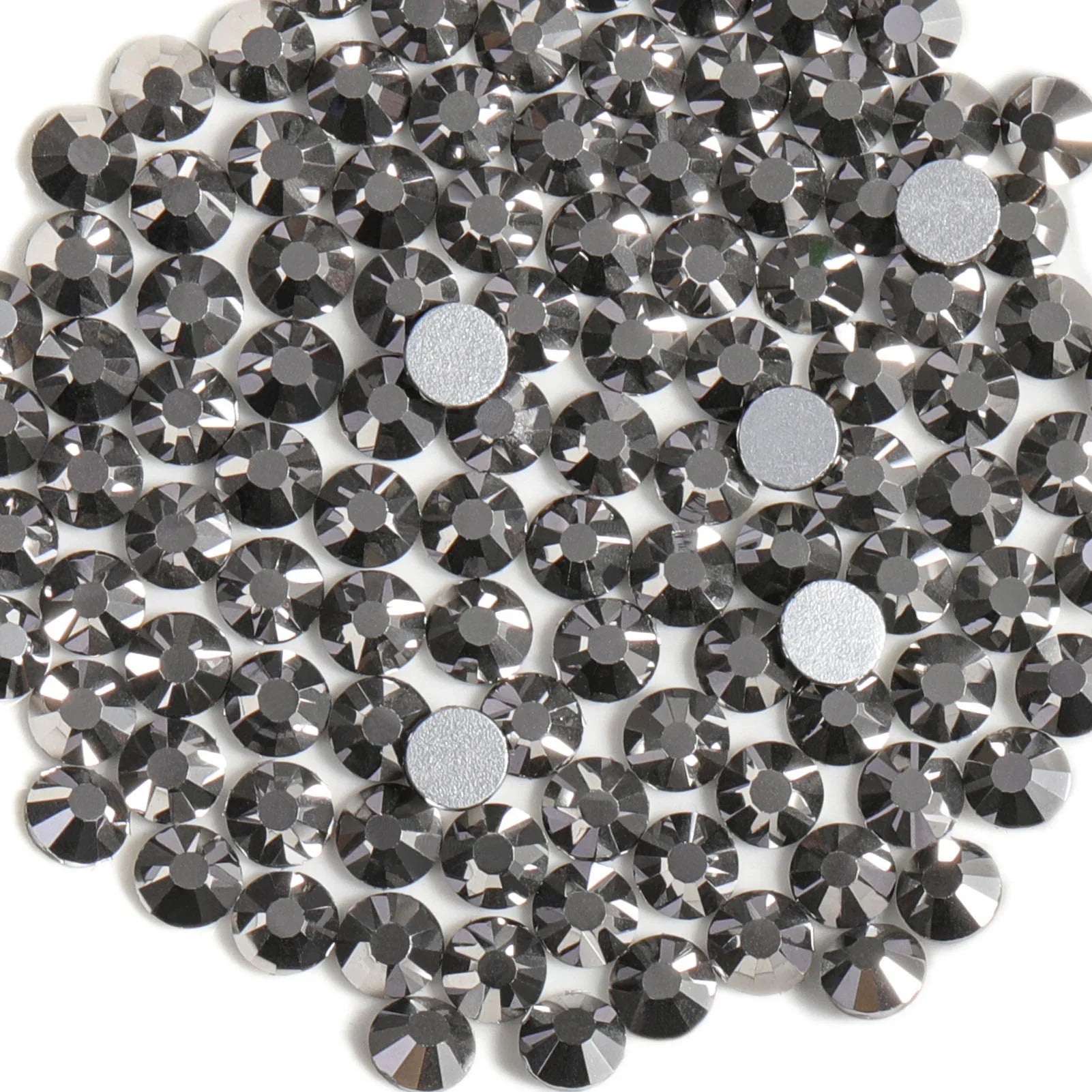 Flat Back Crystal Rhinestones Round Gems For Nail Art And Craft Glue Fix - Hematite