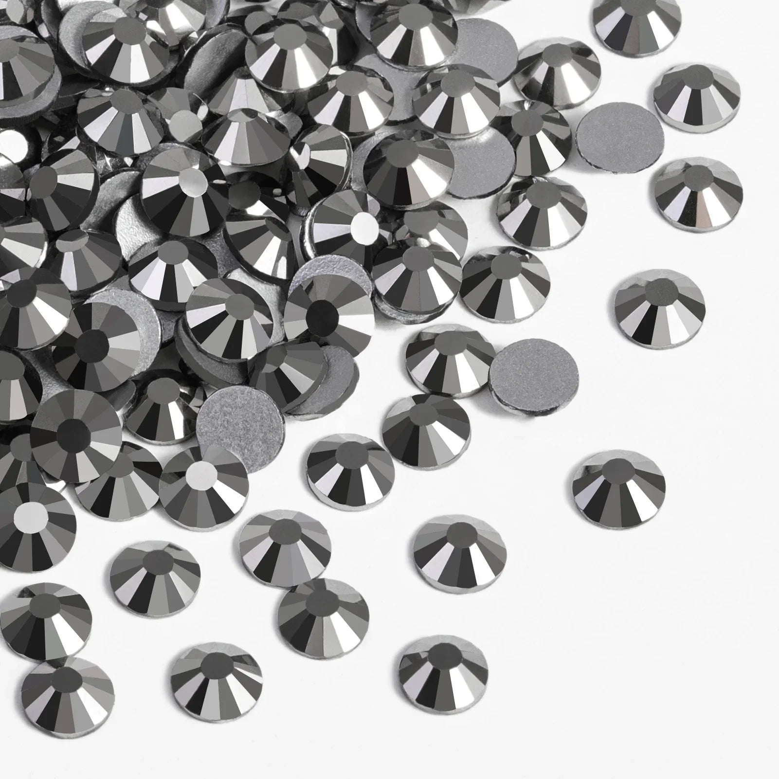 Flat Back Crystal Rhinestones Round Gems For Nail Art And Craft Glue Fix - Hematite