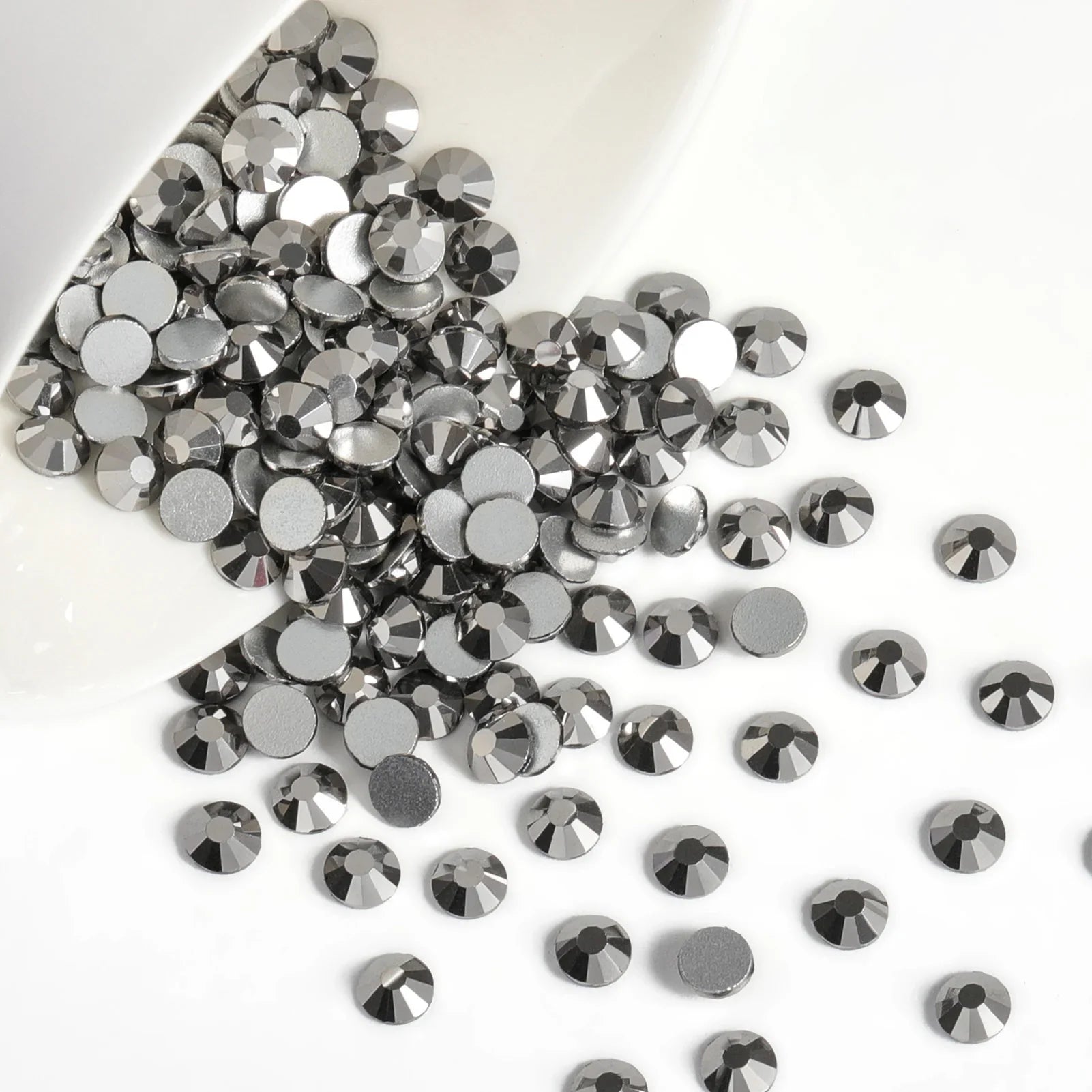 Flat Back Crystal Rhinestones Round Gems For Nail Art And Craft Glue Fix - Hematite