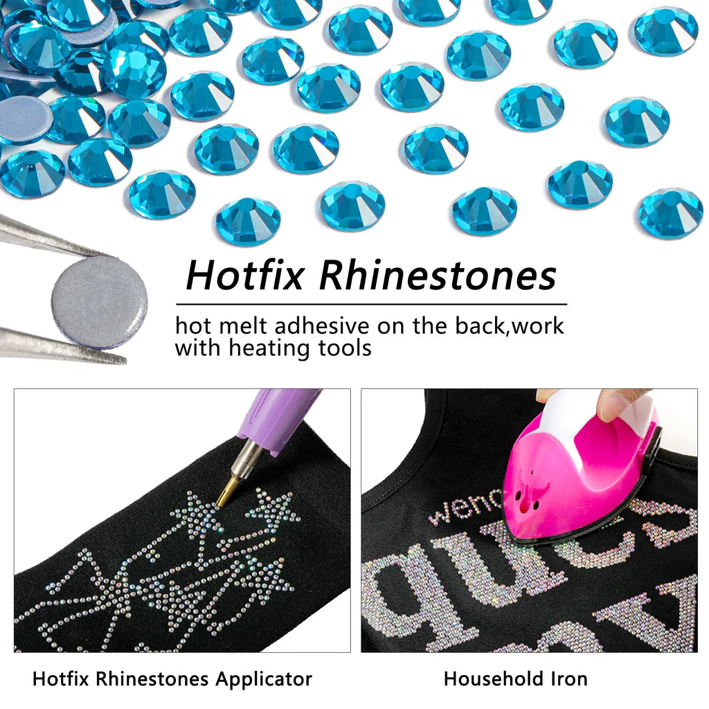 Hotfix Rhinestones, Crystal Rhinestones for Crafts Clothes DIY Decoration- Indicolite