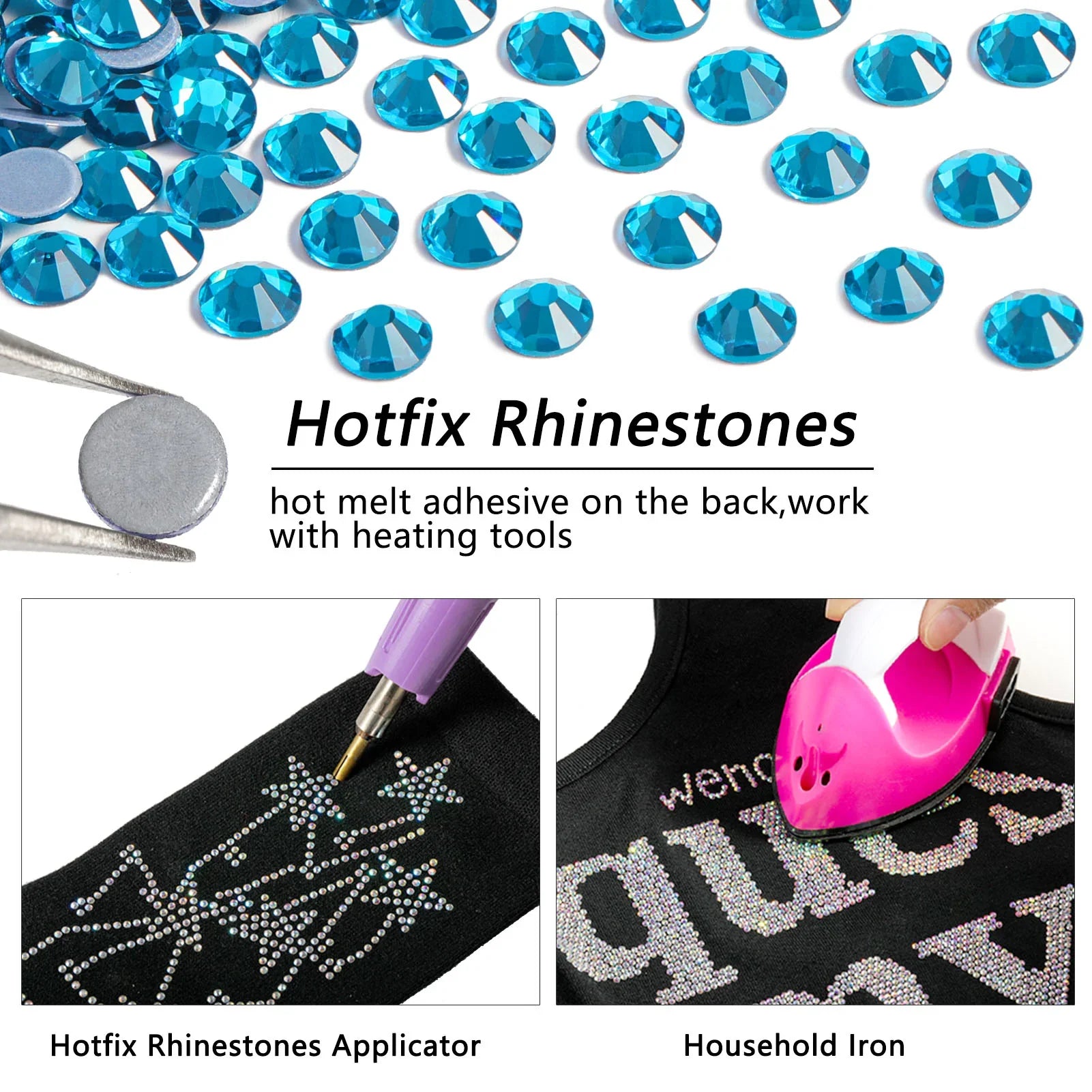 Hotfix Rhinestones, Crystal Rhinestones for Crafts Clothes DIY Decoration- Indicolite