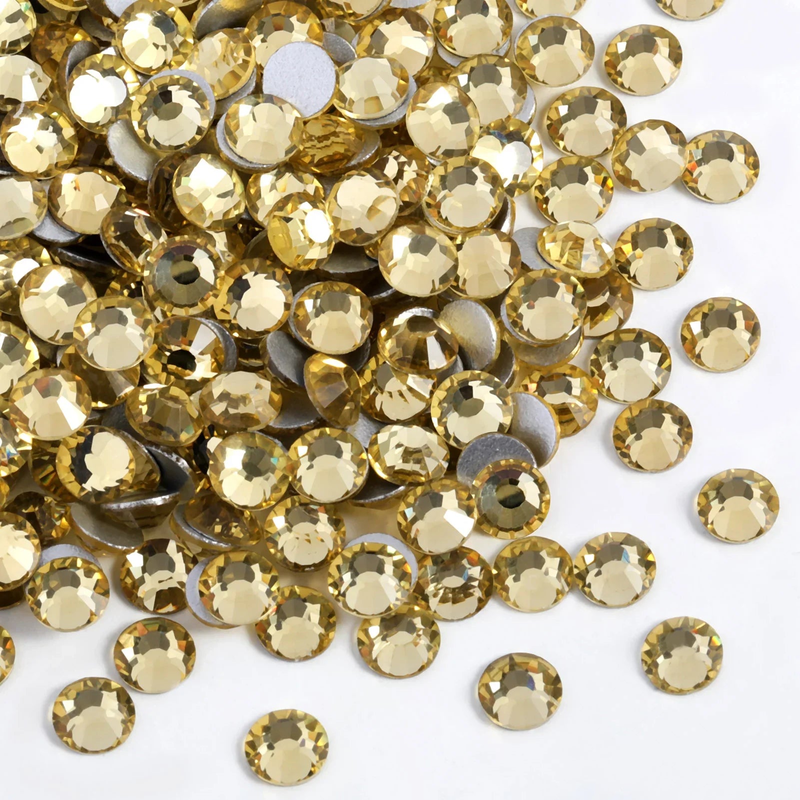 Flat Back Crystal Rhinestones Round Gems For Nail Art And Craft Glue Fix-Jonquil