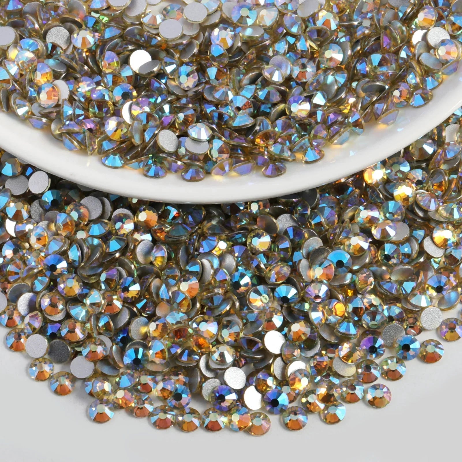 Flat Back Crystal Rhinestones Round Gems For Nail Art And Craft Glue Fix - Jonquil AB