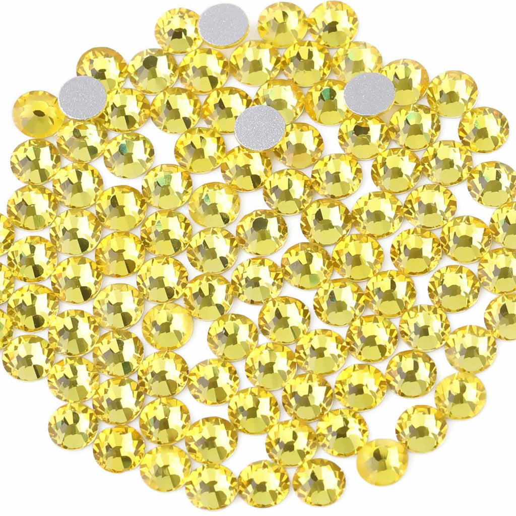 Flat Back Crystal Rhinestones Round Gems For Nail Art And Craft Glue Fix - Lemon Yellow