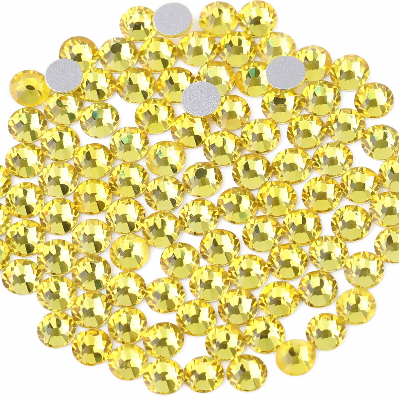 Flat Back Crystal Rhinestones Round Gems For Nail Art And Craft Glue Fix - Lemon Yellow