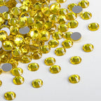 Flat Back Crystal Rhinestones Round Gems For Nail Art And Craft Glue Fix - Lemon Yellow
