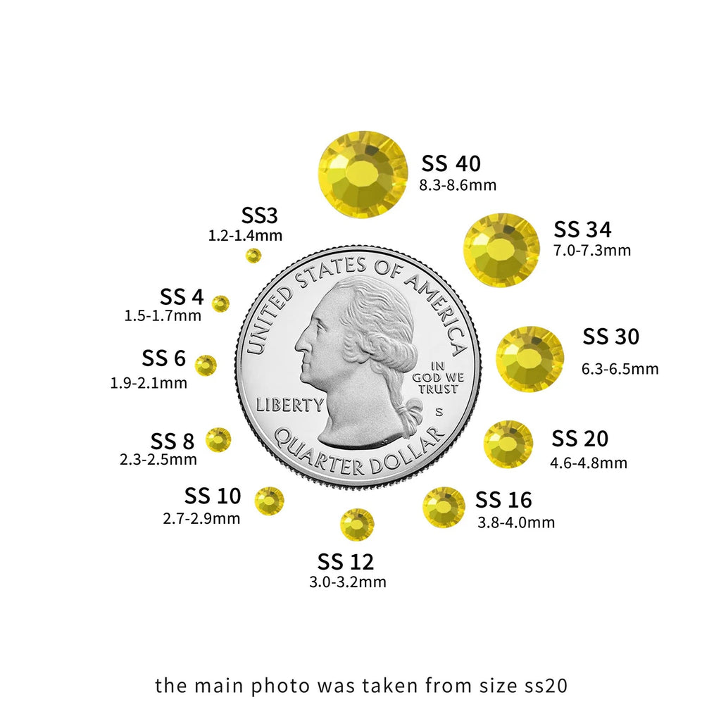 Flat Back Crystal Rhinestones Round Gems For Nail Art And Craft Glue Fix - Lemon Yellow