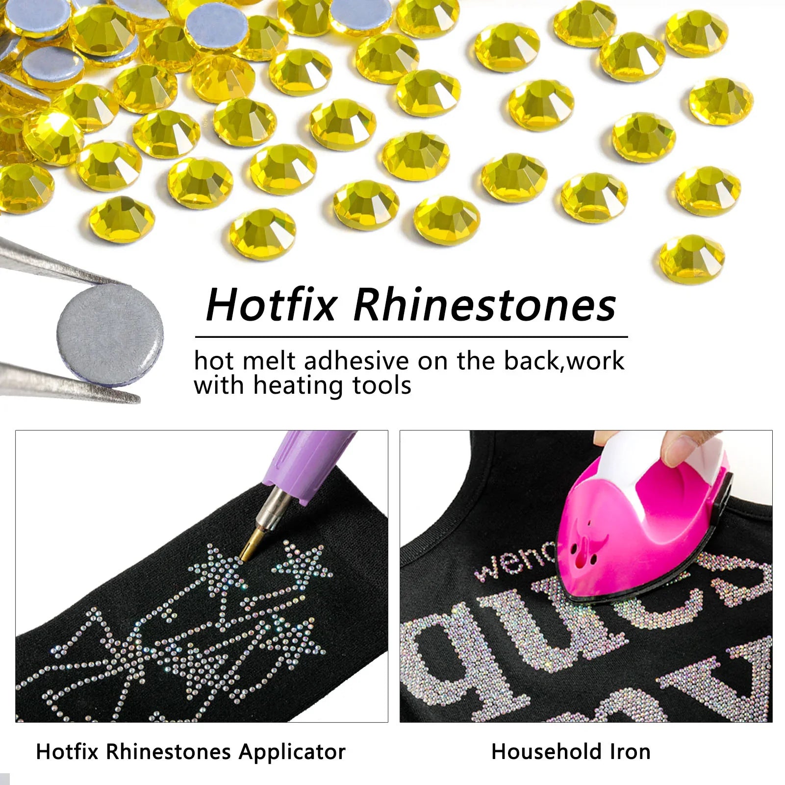 Hotfix Rhinestones, Crystal Rhinestones for Crafts Clothes DIY Decoration-Lemon Yellow