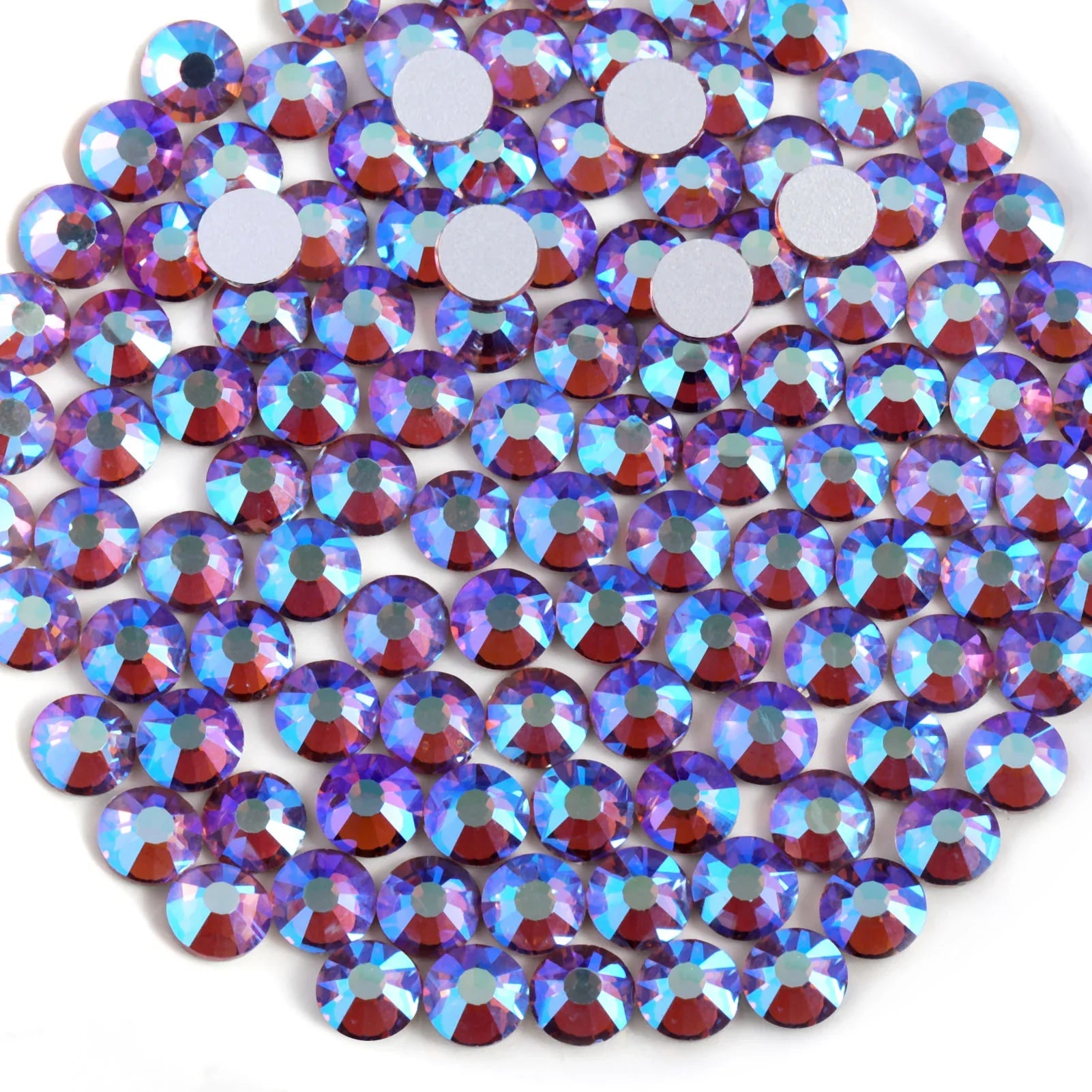 Flat Back Crystal Rhinestones Round Gems For Nail Art And Craft Glue Fix - Light Amethyst AB