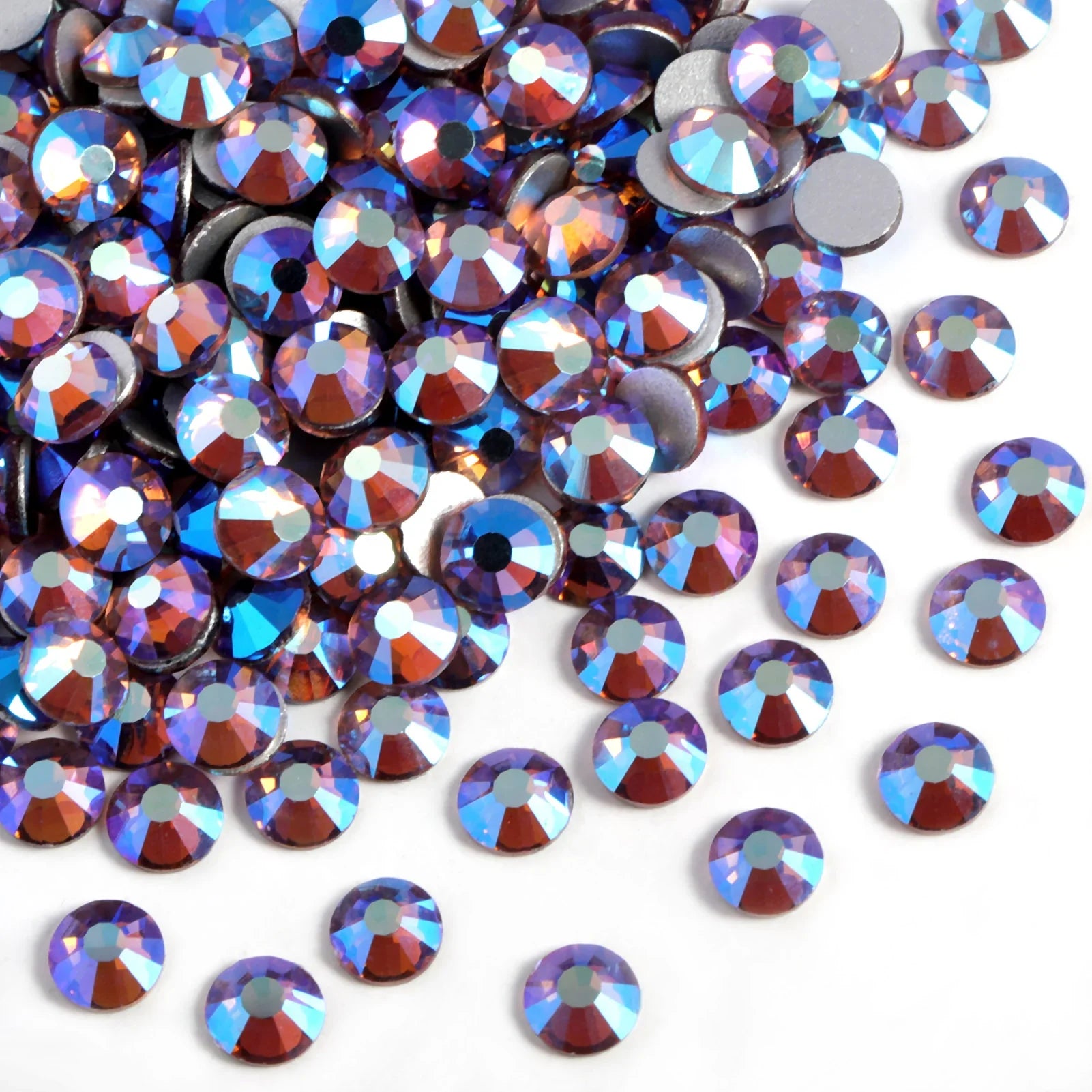 Flat Back Crystal Rhinestones Round Gems For Nail Art And Craft Glue Fix - Light Amethyst AB