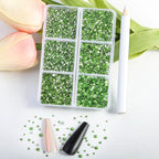 7200pcs Flatback Rhinestones,Nail Gems Round Crystal Rhinestones for Crafts,Mixed 6 Sizes with Wax Pencil Kit, SS3-SS10- Light Green