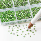 7200pcs Flatback Rhinestones,Nail Gems Round Crystal Rhinestones for Crafts,Mixed 6 Sizes with Wax Pencil Kit, SS3-SS10- Light Green